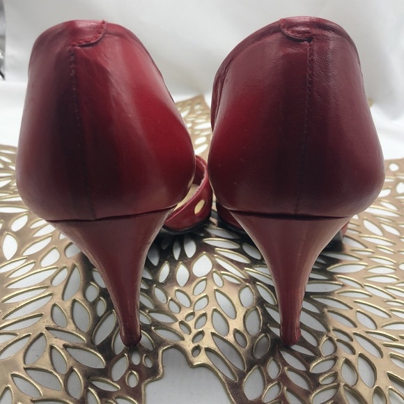 VINTAGE Buskens Made in Spain Polka Dot Peep Toe Red Heels Size 6.5 - Picture 8 of 12
